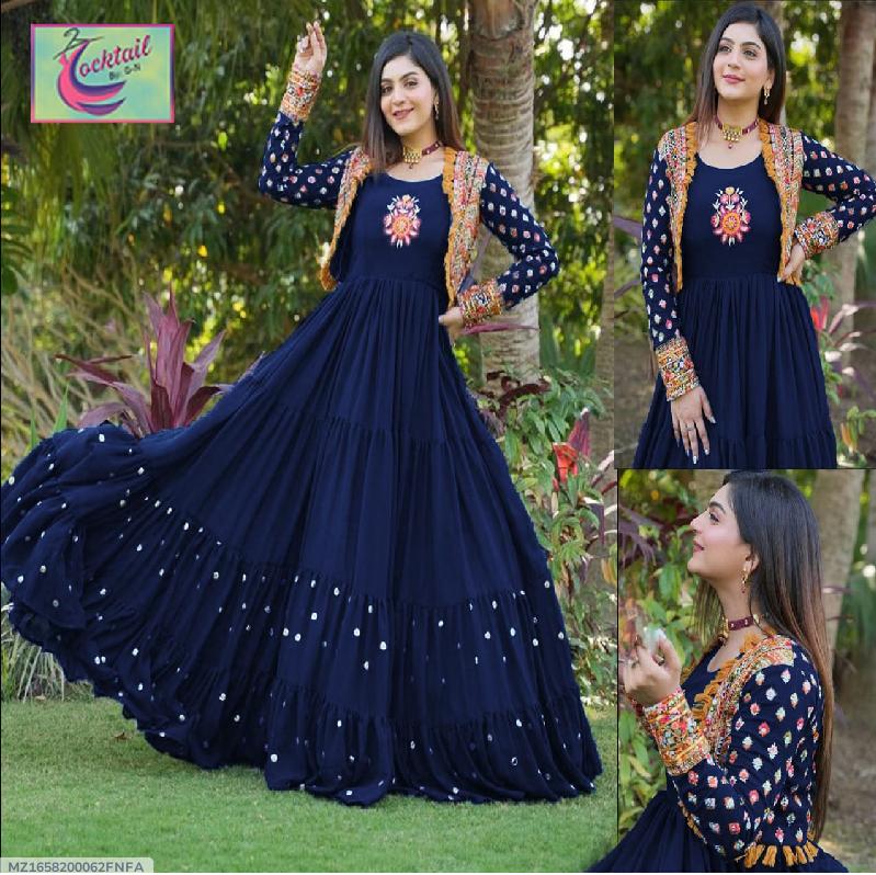 2 Pcs Women's Stitched Embroidered Maxi and Jacket