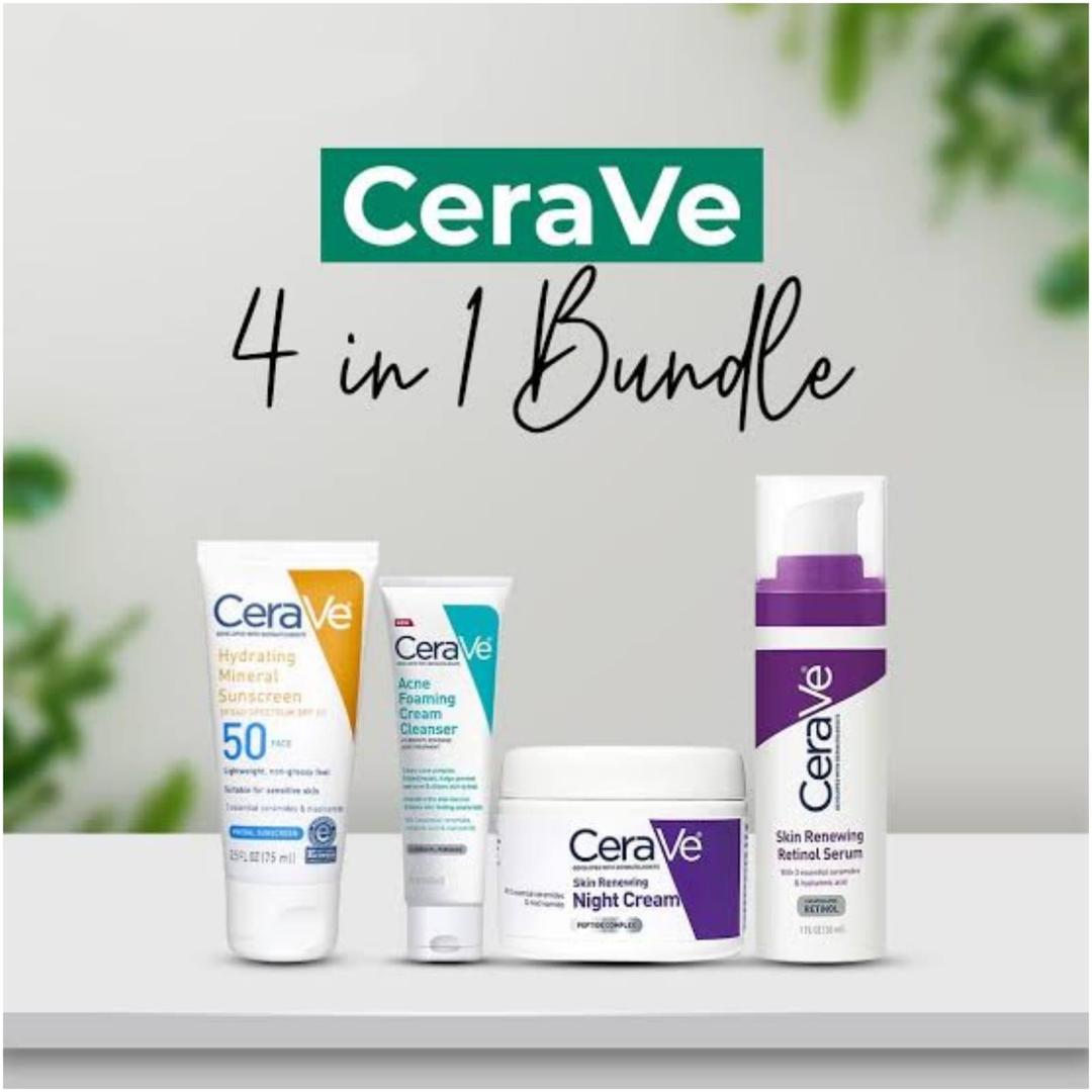 Cerva 4 in 1 Skincare Bundle Night Cream Serum Sunblock Cleanser